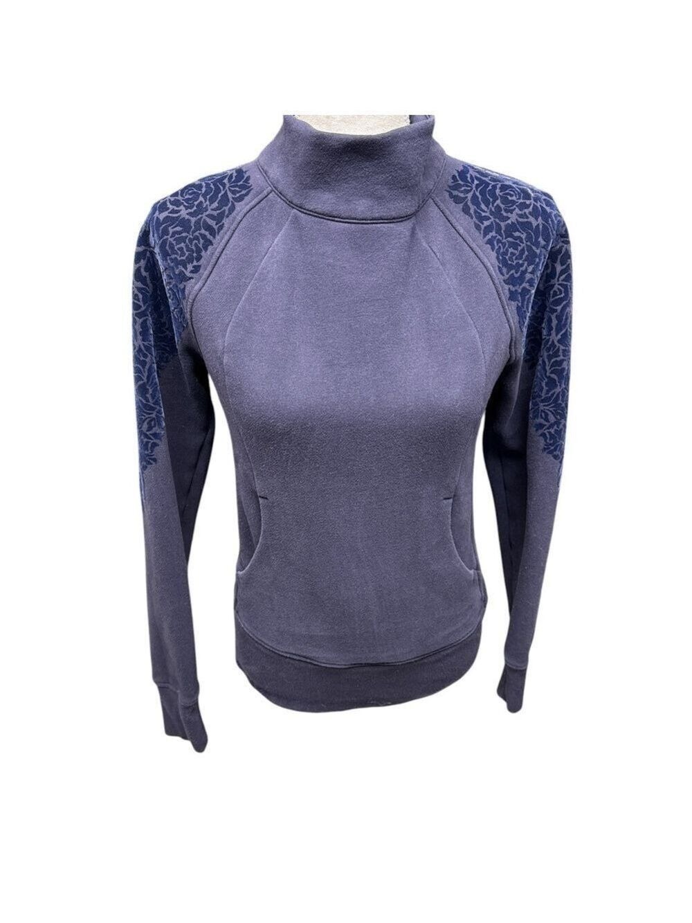 Lululemon Women's M Blue Floral Flock Funnel Neck Pullover Jacket Size 4 - Picture 8 of 12